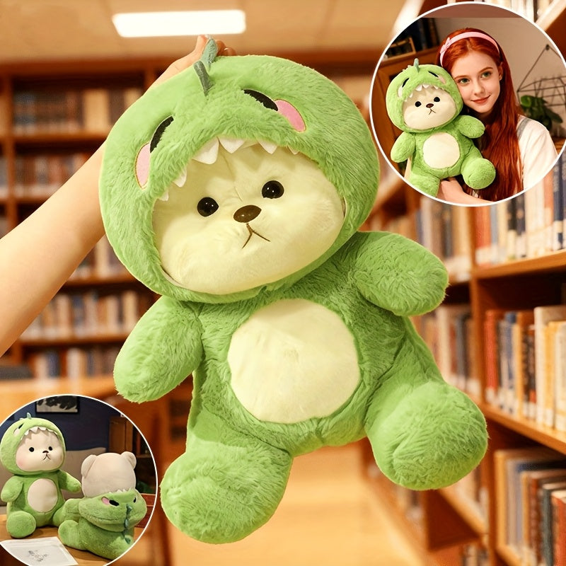 Cute Green Dinosaur Plush Toy with Jacket, Soft Face, Can Be Used as a Pillow, Doll, or Bedside Decoration, Ideal for Birthday, Christmas, New Year, and Valentine's Day Gifts