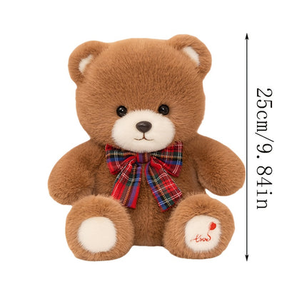 25cm/9.84in Tie Teddy Bear Plush Toy - Soft Stuffed Animal with Red Bow Tie, Light Brown & Yellow, Perfect for Halloween, Easter, Christmas & Birthday Gifts, Cute Stuffed Animal, Holiday Gift Item, Playful Design, Quality Cra