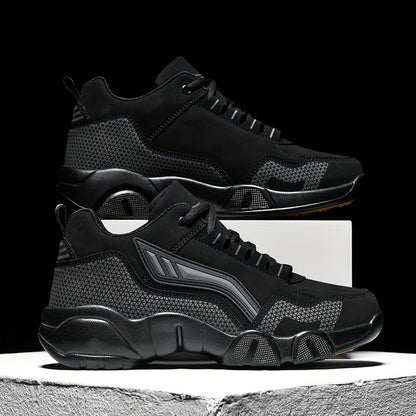 Men's Casual Sporty Sneakers - High Quality PU Upper, Non-Slip Rubber Sole with Cushioned Comfort  Inner Arch Support, Low-Top Lace-Up Design for All-Day Wear (Black/White) - Spring/Fall/Winter Seasonal Versatility, Comforta