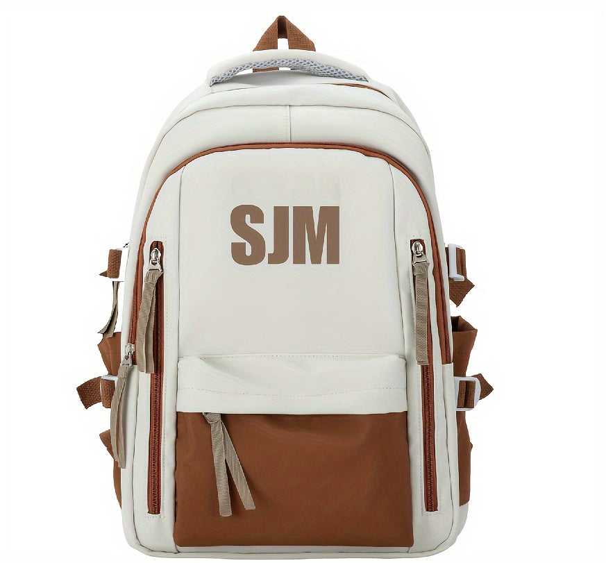 Stylish Unisex Nylon Backpack - Durable Casual Travel  School Bag with Adjustable Straps, White  Blue Design, Lightweight and Spacious for Everyday Use, School Backpack   Contrast Strap Design   Polyester Lined, Travel Back