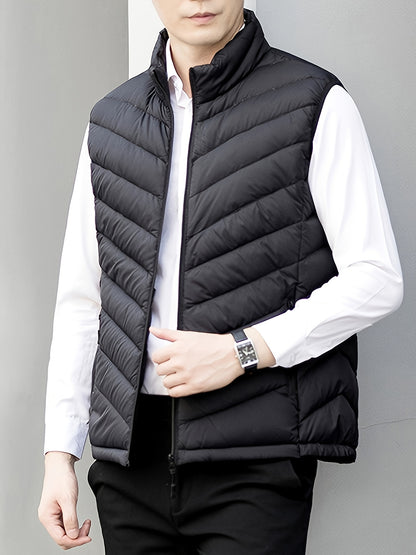 Men's Casual Sleeveless Warm Vest with Zippered Pockets for Fall/Winte