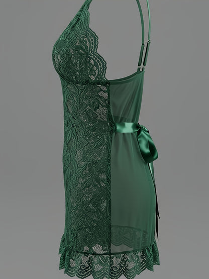 Sexy Lace Trim Polyester Sling Nightdress for Women