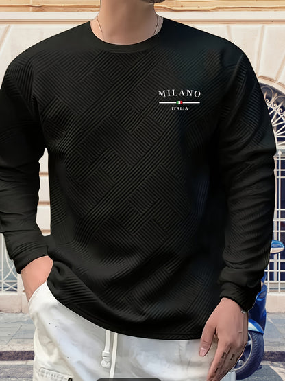 Men'S Casual Long Sleeve Crew Neck Sweatshirt | Heavyweight Geometric-patterned, Regular Fit, Ideal for Spring/Fall