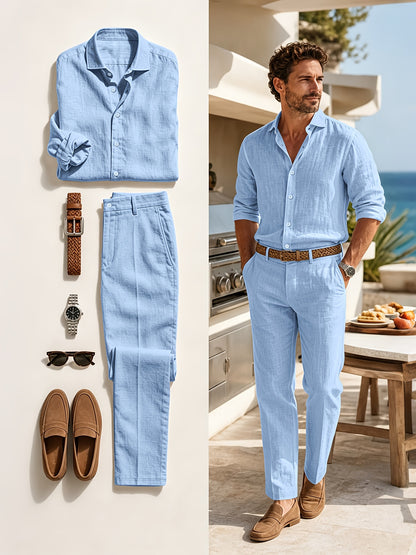 Men's Casual Linen Suit Set for Spring and Autumn