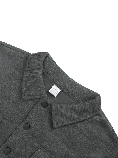 Men's Solid Color Lined Workwear Shirt Jacket with Snap Buttons