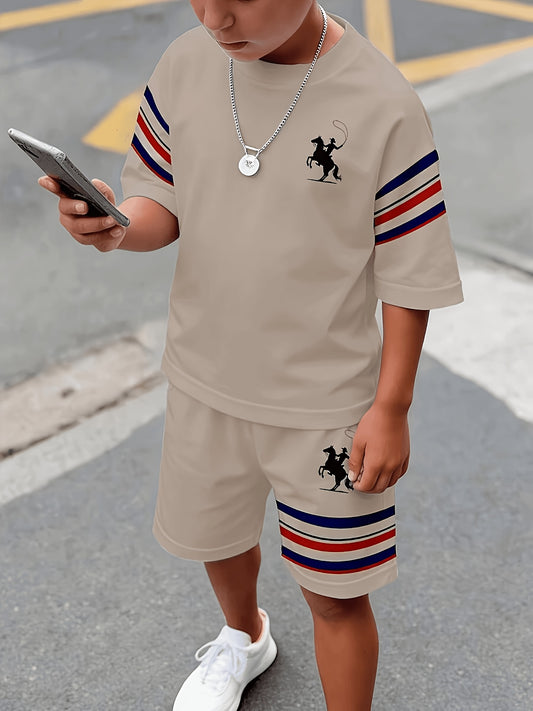 Boys' Casual 3D Printed Polyester Short Sleeve Set