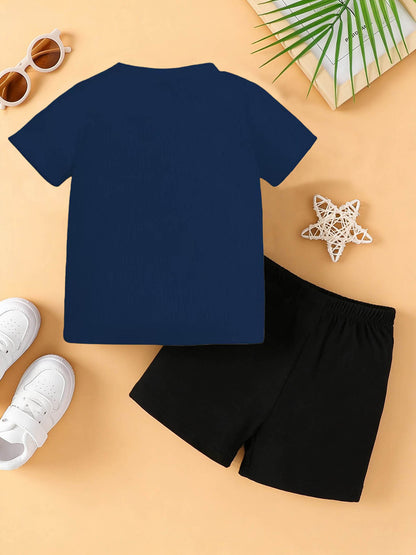 Baby Boy Summer Set: Short Sleeve Top & Shorts with Cartoon Prints