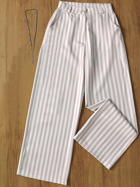 Women's High-Waist Vertical Stripe Wide-Leg Pants for Spring - ayq