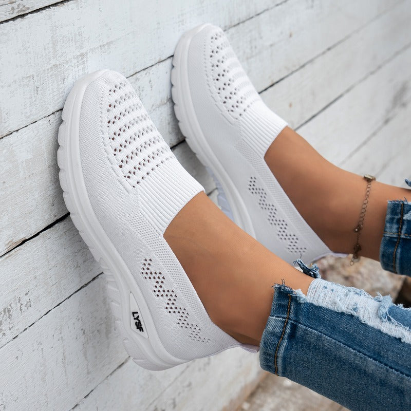 Women's Breathable White Slip-On Mesh Sneakers for Walking