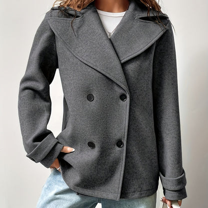 Women's Casual Solid Color Double-Breasted Coat, Autumn/ Winter