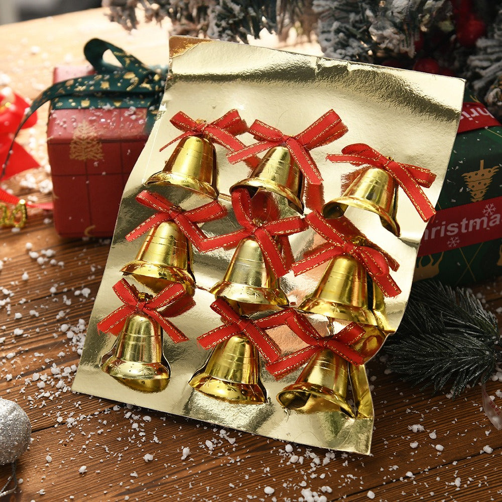 6pcs/9pcs Golden Yellow Small Bells Christmas Ornaments - Classic Golden Bell Decorations with Red Ribbon-like Hangers, Plastic Non- Tree & Wreath Bells for Xmas, New Year, Wedding, Party - & Pets (Bulk Pack), Christmas Decor