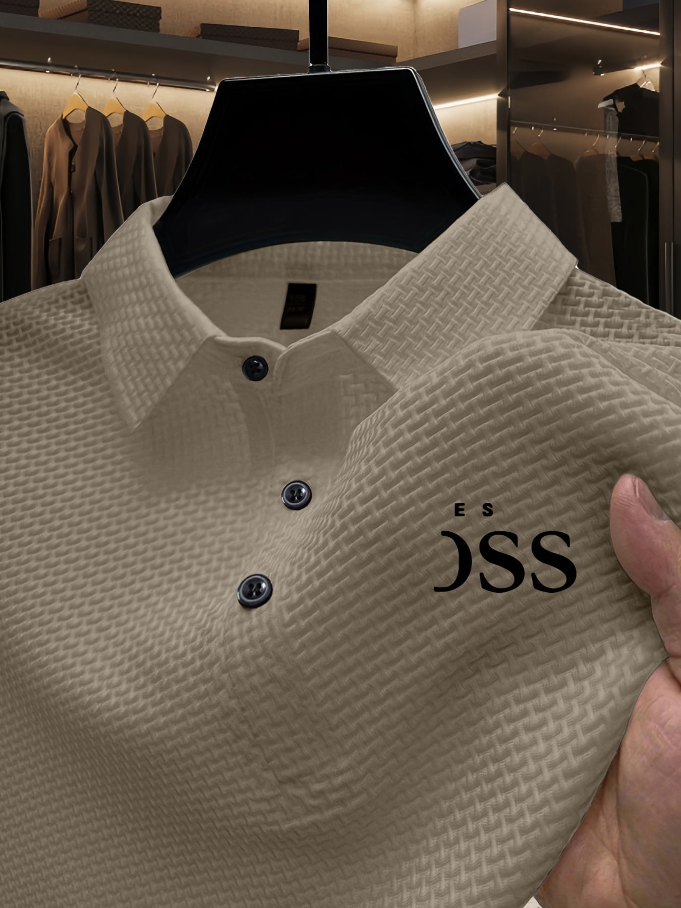 Men'S Summer Short Sleeve Polo Shirt, Soft Logo Fabric, Breathable Lightweight Casual Business Casual, Geometric Pattern, Lapel Collar, Medium Stretch, Regular Fit, Button Detail, Outdoor and Office Wear, Comfortable Everyday - ayq