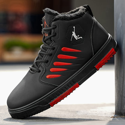 Men'S Winter Warm Thermal Skate Shoes - Mid-Calf Height, Thick PVC Sole & Lace-Up Closure, All-Season Casual Sneakers with Red Accent - /Red Colorway, Thick Sole Shoe, Durable Footwear, Sleek Design, Outdoor Footwear, Winter
