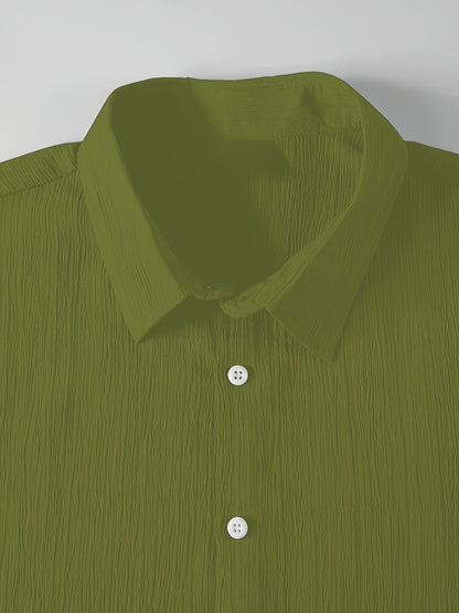 Men's Casual Button-Front Shirt with Lapel Collar, Lightweight Polyest