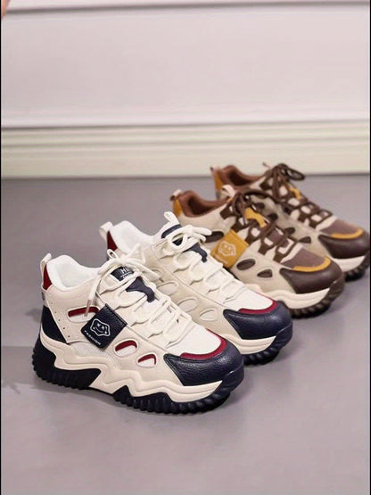 1 Pair Women'S Mid-Top Casual Sneakers, Fashion Mesh Design, Lace-Up Closure, Fabric Upper  Lining, Faux Sole, Textile Insole - Spring Season Footwear