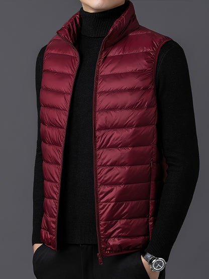 Men's Fashion Solid Color Single Vest, Youth Outdoor Sports Casual Jacket, Men's Spring Autumn Thin Stand Collar Cardigan Vest - ayq