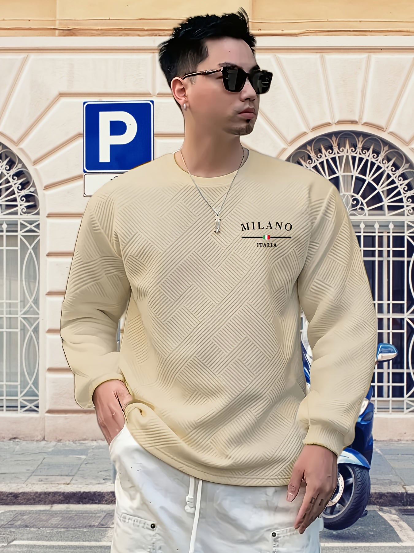Men'S Casual Long Sleeve Crew Neck Sweatshirt | Heavyweight Geometric-patterned, Regular Fit, Ideal for Spring/Fall