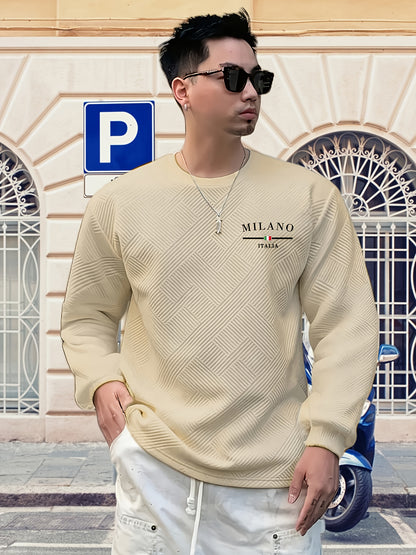 Men'S Casual Long Sleeve Crew Neck Sweatshirt | Heavyweight Geometric-patterned, Regular Fit, Ideal for Spring/Fall