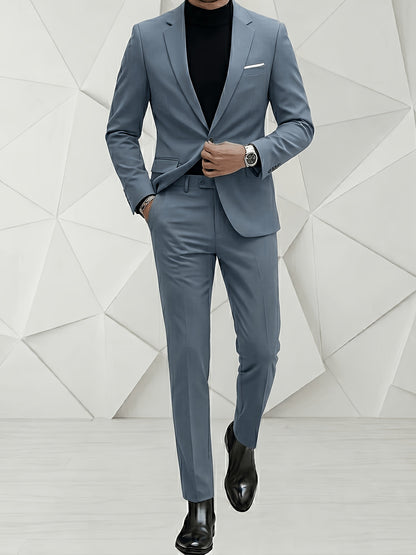 Men's Classic Two-Piece Polyester Suit Set for Formal Wear