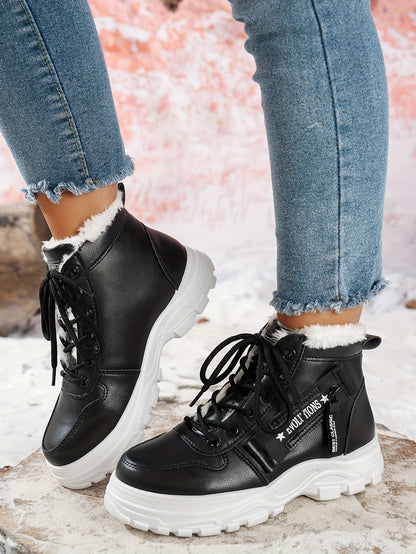 Women'S Winter Snow Boots - Warm Lined, Non-Slip, High-Top Outdoor Casual Shoes with Ribbed Cushioning, Black, Perfect for Cold Weather Activities, Winter Footwear | Stylish Winter Boots | Durable Footwear