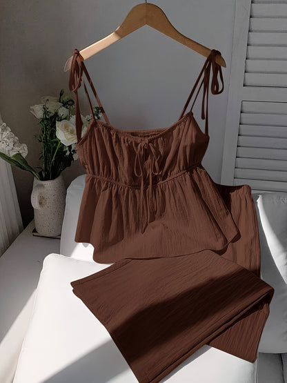 Women's Elegant Spring Summer Ruffle Top & Wide-Leg Pants Set