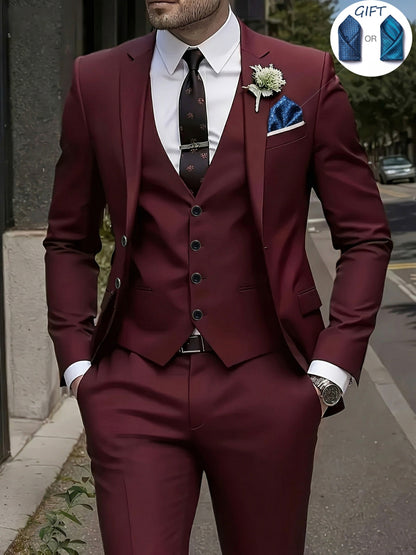 Men's 3-Piece Suit with Jacket, Vest & Pants - Stylish Formal Wear