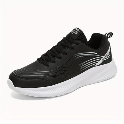 Men's Breathable Lightweight Running Shoes with Air Cushion Technology - Black Low-Top Sneakers for Walking, Jogging, Training  Casual Wear, PU Upper  MD Sole, All-Season Comfort, Sleek Sporty Design, Cushioned Support