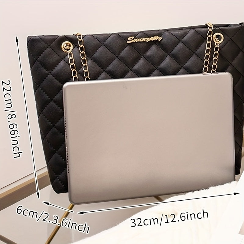 1pc Women's Large Capacity Bucket Bag - Chunky Chain Strap Shoulder Bag with Buckle Closure, Armpit/ Grid (Choose), Casual to Dressy Tote Suitable for Women