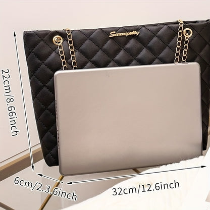 1pc Women's Large Capacity Bucket Bag - Chunky Chain Strap Shoulder Bag with Buckle Closure, Armpit/ Grid (Choose), Casual to Dressy Tote Suitable for Women