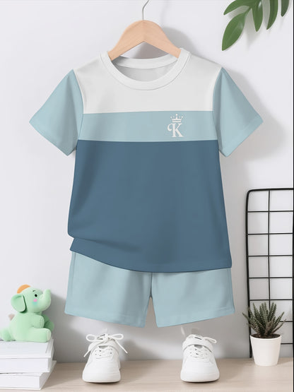 Boys' Casual Summer Short Set with Crown Letter K Print
