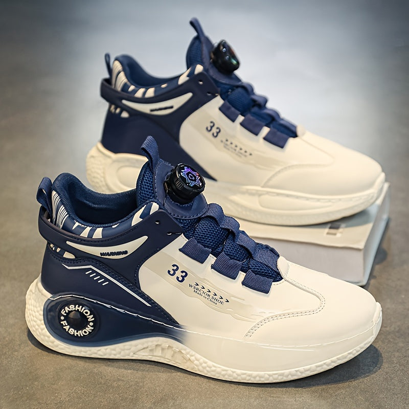 Men's Fashionable High-Top Sneakers with Rotating Buckle - Versatile, Breathable Running Shoes for All Seasons