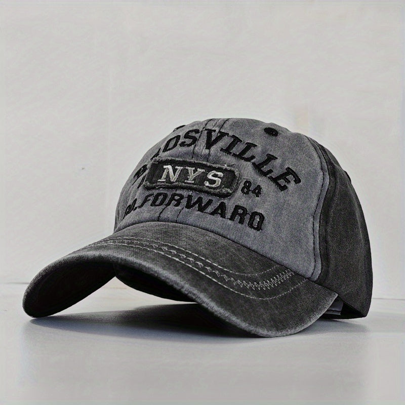 Vintage Style Unisex Baseball Cap, 100% Cotton Embroidered NYS Letter Design, Adjustable Dad Hat for Sports and Sun Protection, Hand Washable