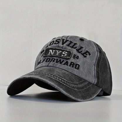 Vintage Style Unisex Baseball Cap, 100% Cotton Embroidered NYS Letter Design, Adjustable Dad Hat for Sports and Sun Protection, Hand Washable