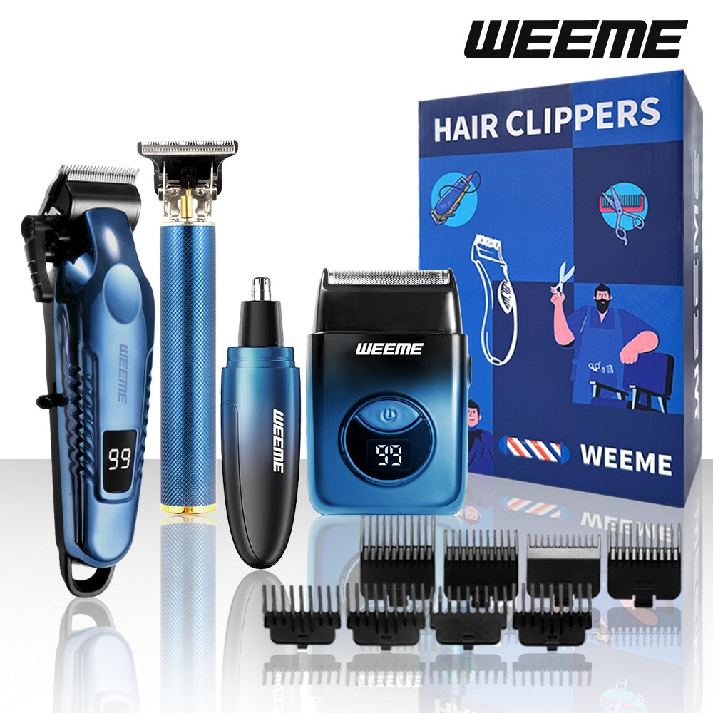 WEEME 4pcs Men's Electric Hair Clipper Set, Beard Trimmer Set, Household Facial Cleansing Set. Hair Cutting, Shaving, Trimming of Nasal Hair, Trimming of Sideburns, Facial Hair Cleaning. USB Charging. for Household Use, Vehic - ayq