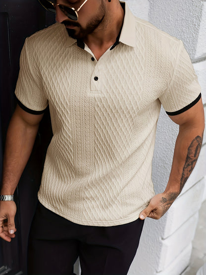 Men's Color-Blocked Argyle Polo Shirt with Collar for Summer