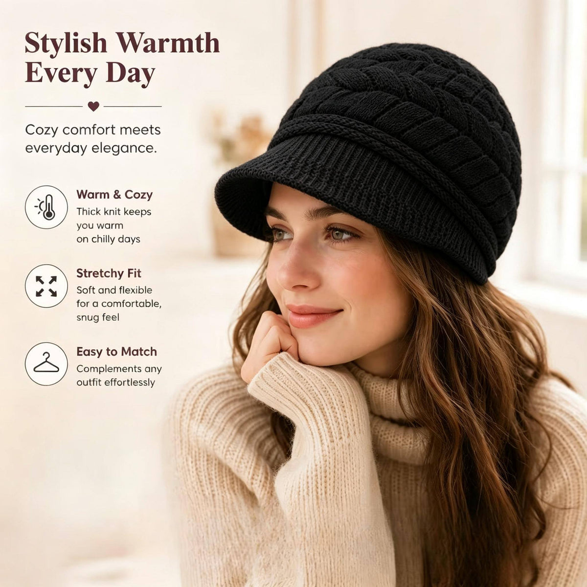 Vintage Knit Polyester Beret for All-Season Casual Wear
