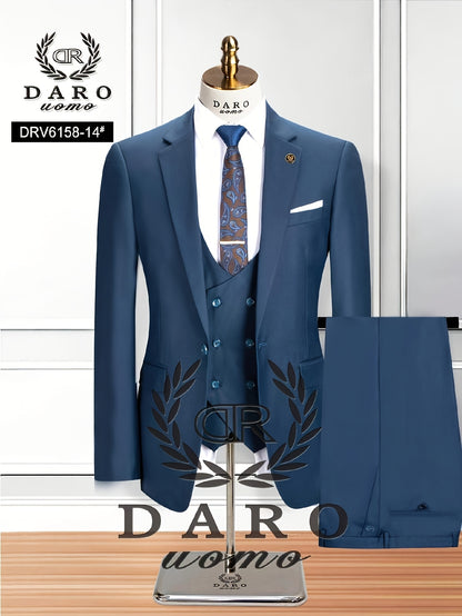 Men's Solid Color Work Suit Set with Vest and Pants