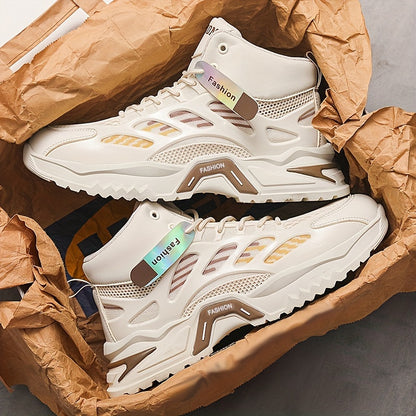 Fashion Mid-Top Sneakers for Men - Casual Street Style Athletic Shoes with Graphic Pattern, Lace-Up Closure, All-Season Round Toe Trainers with PU Upper, Fabric Lining  Insole, Anti-Slip PVC Sole