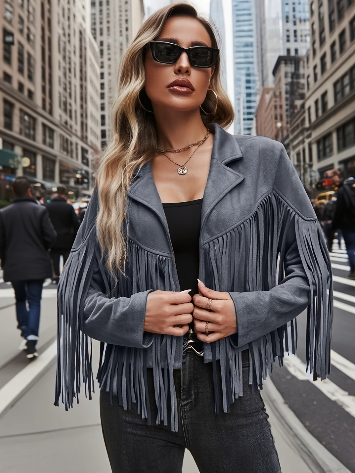 Plus Size, Women's Plus Size Elegant Long Jacket Coat - Soft Formal Lapel collar, All-Season Chic Outerwear for Office, Party, Everyday - Plus Friendly Elegant Jacket for Women, Party Attire, Suedelike Texture, Fuzzy Textured