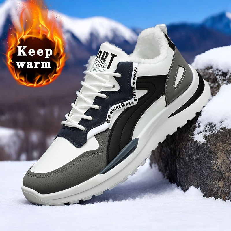 Men's Winter Warm Thermal Insulated Snow Boots - Low-Top -like Upper, Slip-Resistant Rubber Sole, Cushioned Arch Support & Traction Tread for Hiking, Walking, Casual Outdoor - All-Terrain Winter Shoes for Men (Black/White/Gre