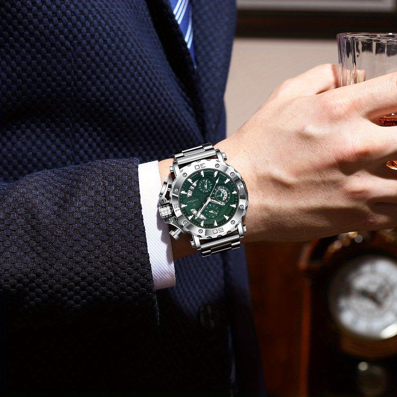 POEDAGAR Luxury Business Calendar Multi functional Waterproof Sports Men's Quartz Watch, Sports Wristwatch, Business Timepiece, Elegant Watch, Sleek Design, Precision Movement, Durable Construction, Wristwatch for Men, Quartz