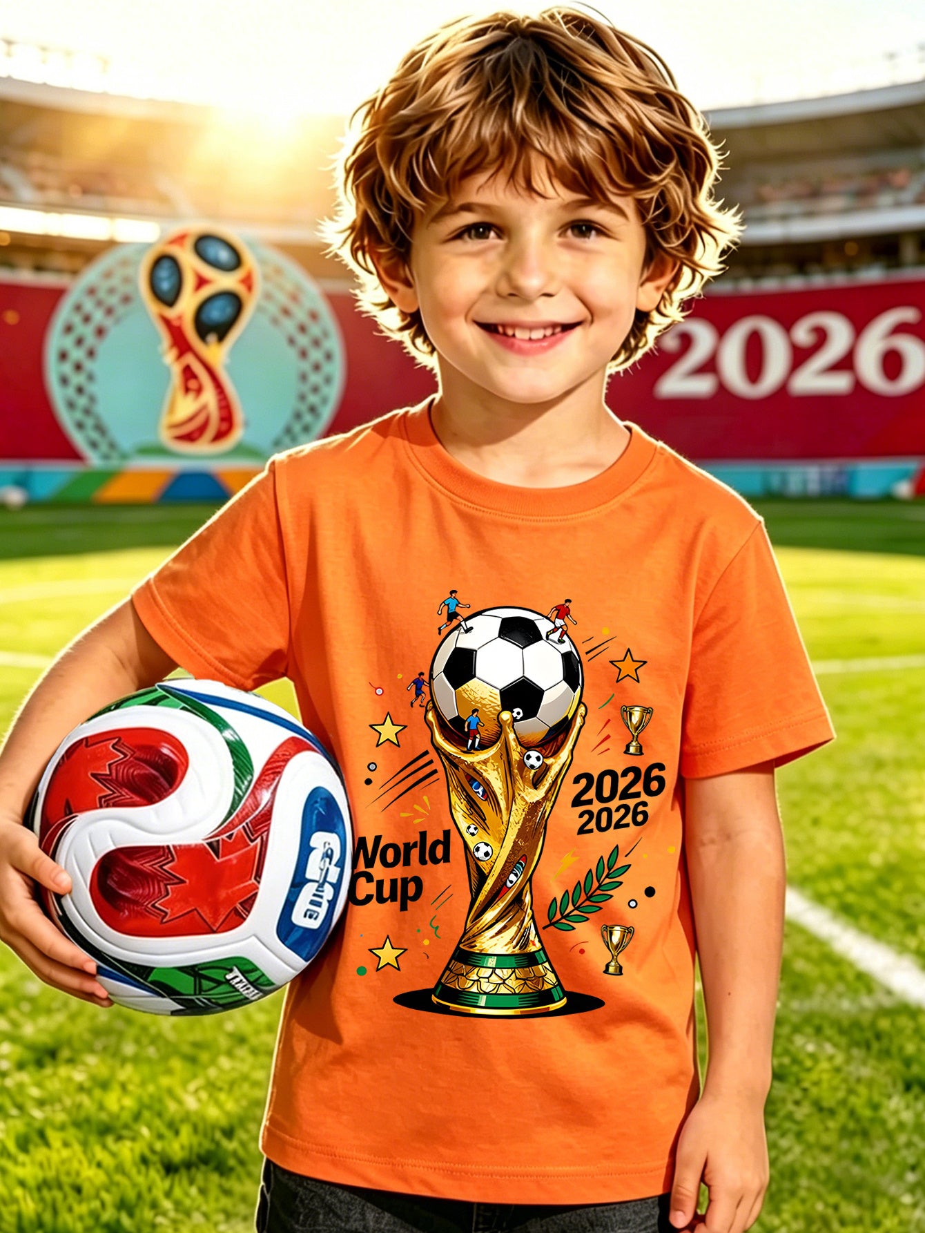 2026 World Cup Kids Cotton Football Tee with Graffiti Print