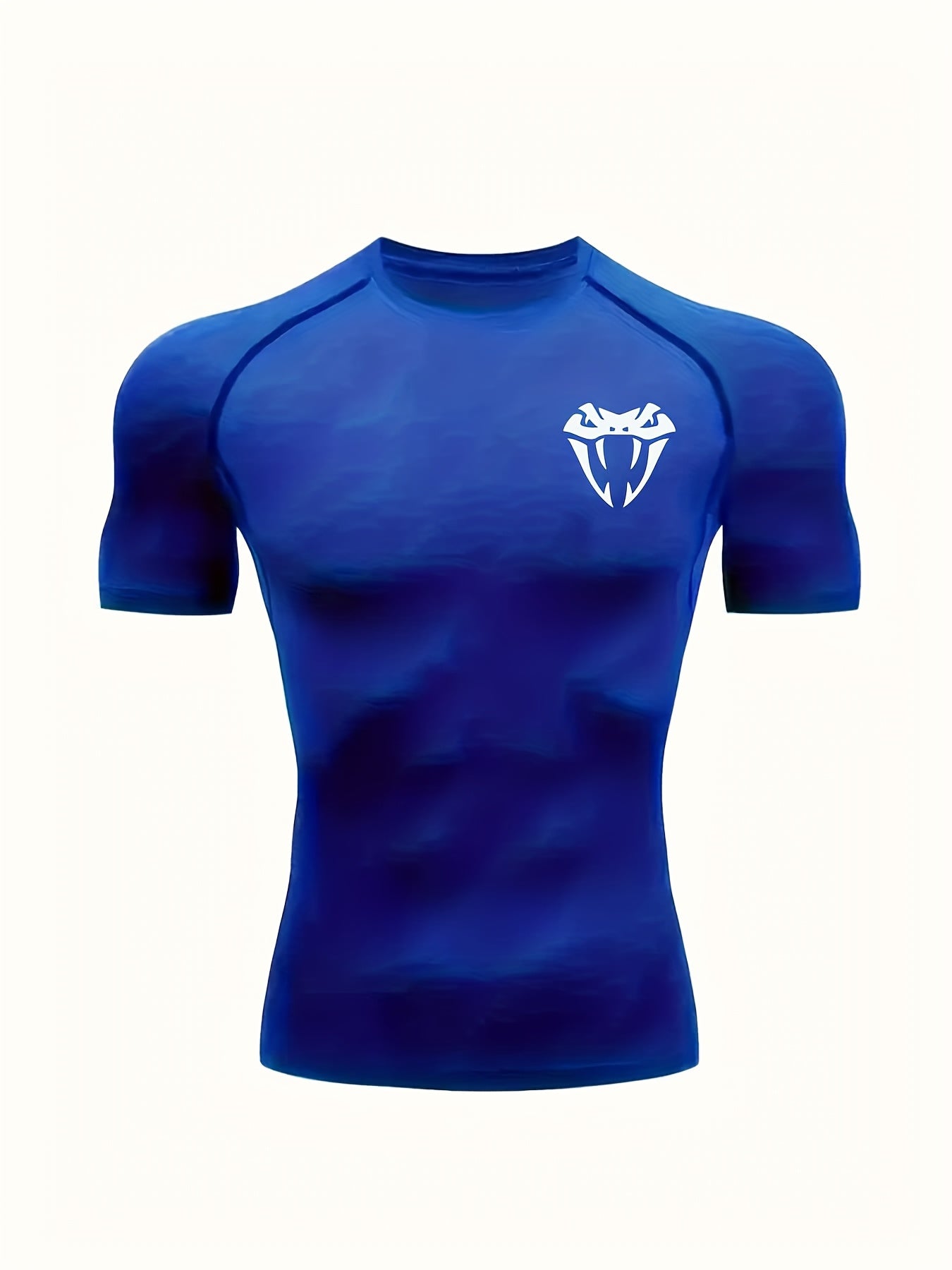 Men'S Quick-Dry Athletic Compression T-Shirt with Serpent Head Logo - Short Sleeve, High Stretch, Breathable Fabric for Running  Workout, Blue