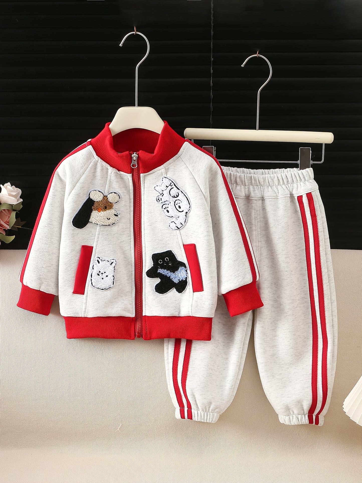 Girls' Spring Jacket and Jogger Set with 3D Cartoon Animals