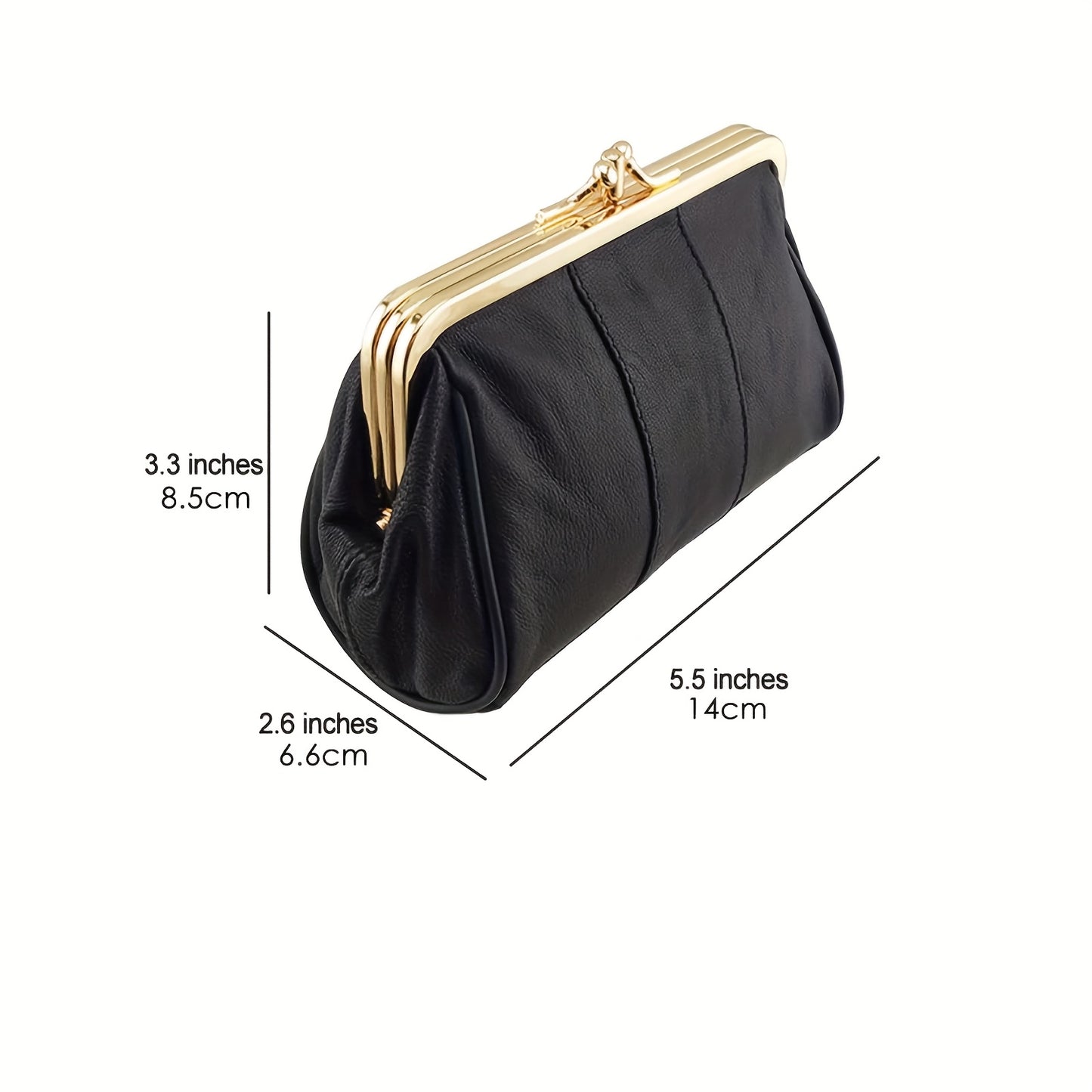 Vintage-Style Genuine Leather Clutch with Golden Metal Frame – Black Mini Wallet for Women, Compact Coin Purse & Key Holder, Elegant Textured Design