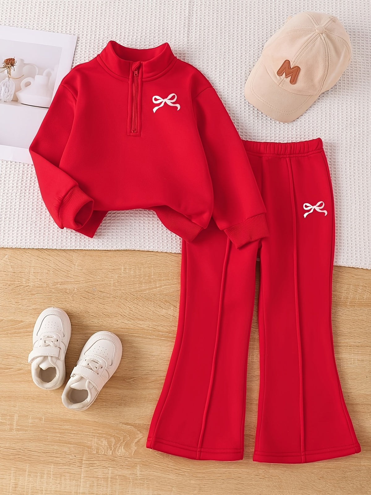 Girls' Casual Spring/Fall 2-Piece Fleece-Lined Top & Pants Set