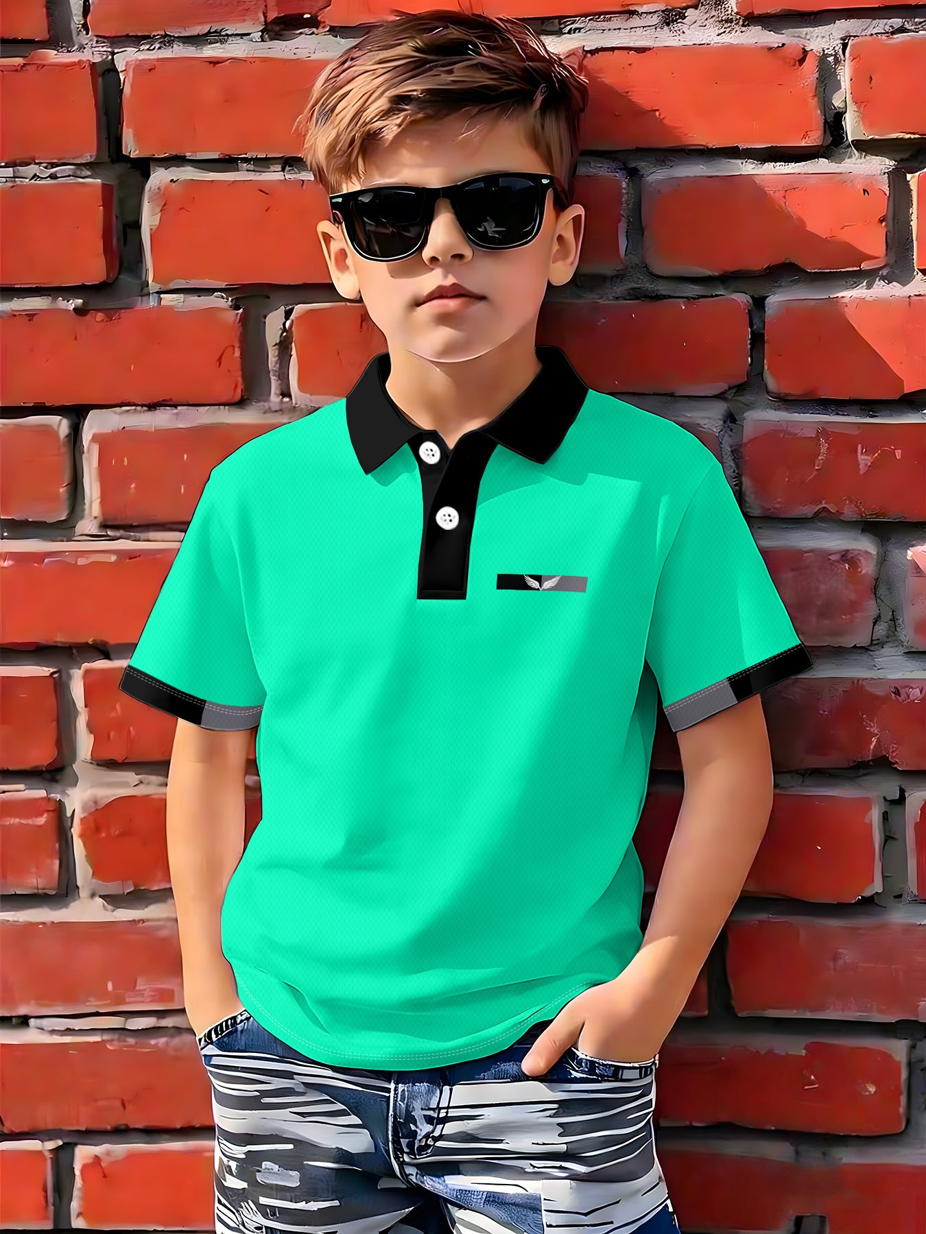 Boys' Casual Loose Fit Printed Polyester Shirt for Summer