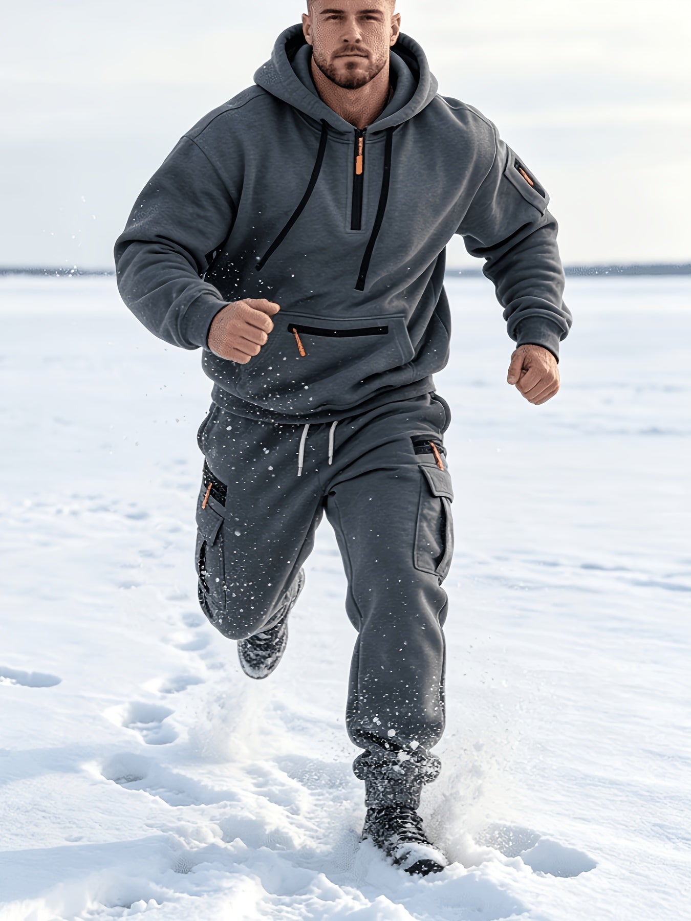 Men's Casual Hooded Tracksuit Set with Zipper Pockets