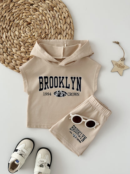 Baby Boys Sleeveless Knitted Hooded Top with Casual Shorts