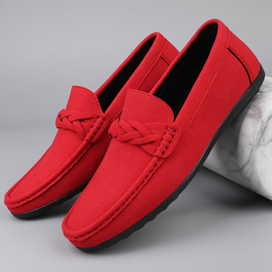 Men's Handmade Woven Penny Loafers - Vintage Classic Slip-On Shoes in Vibrant Red, Super Fiber Upper, Comfortable EVA Insole & Durable Rubber Sole, All-Season Indoor/Outdoor Wear for Weddings, Business, Office, Driving & Casu